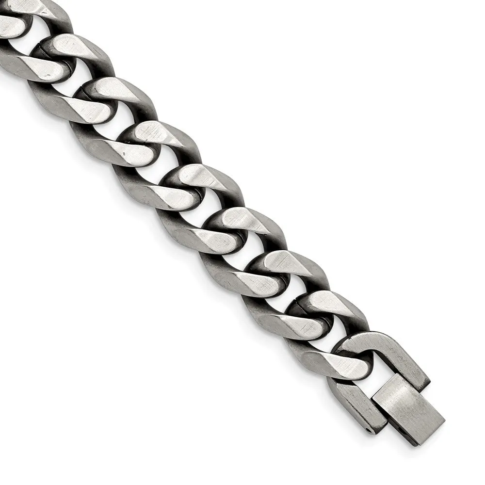 13mm Stainless Steel Antiqued Beveled Curb Chain Bracelet, 8.5 Inch