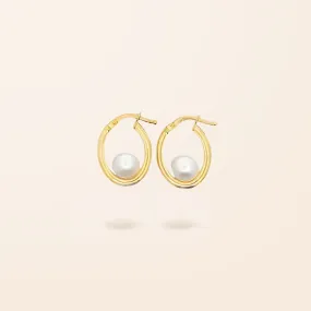 14K Gold Floating Pearl Hoop Earrings