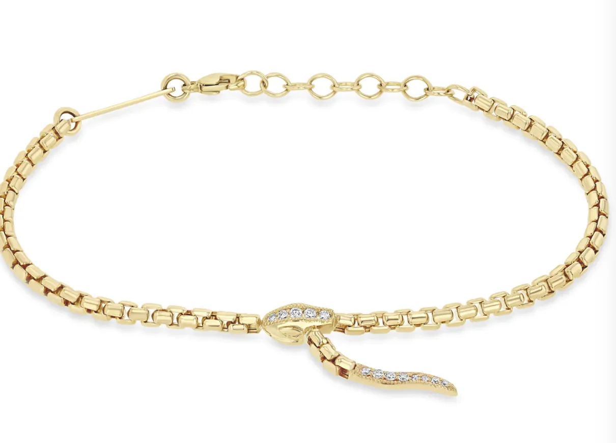 14K GOLD PAV DIAMOND SERPENT BOX CHAIN BRACELET