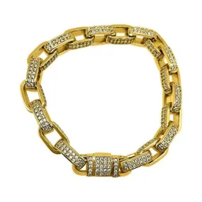 3D Box Link Gold CZ Bling Bling Bracelet