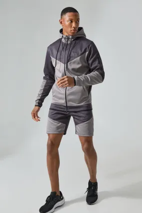 Active Color Block Funnel Hooded Short Tracksuit