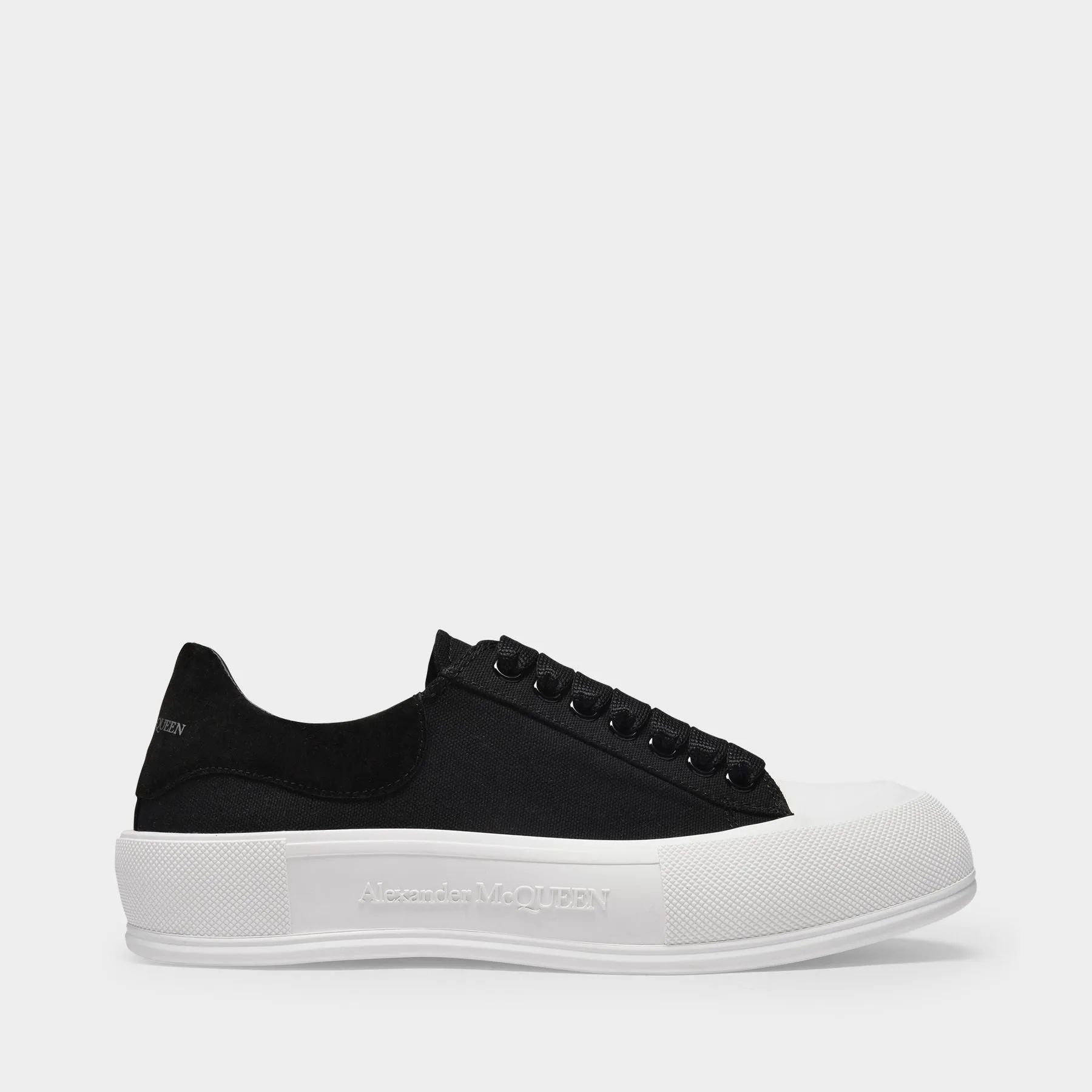 Alexander McQueen  Deck Sneakers in Black Canvas and White Sole