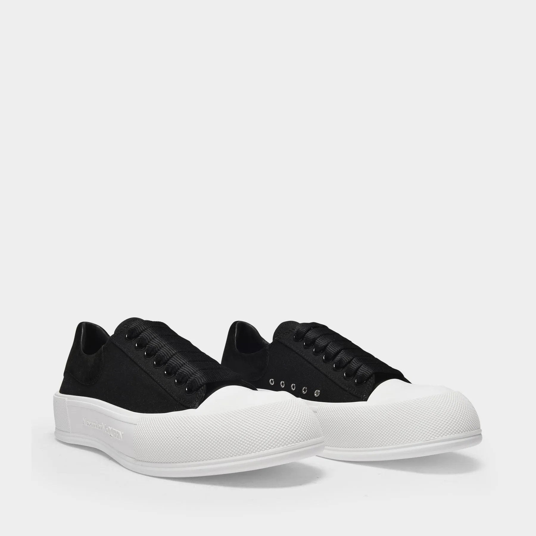 Alexander McQueen  Deck Sneakers in Black Canvas and White Sole