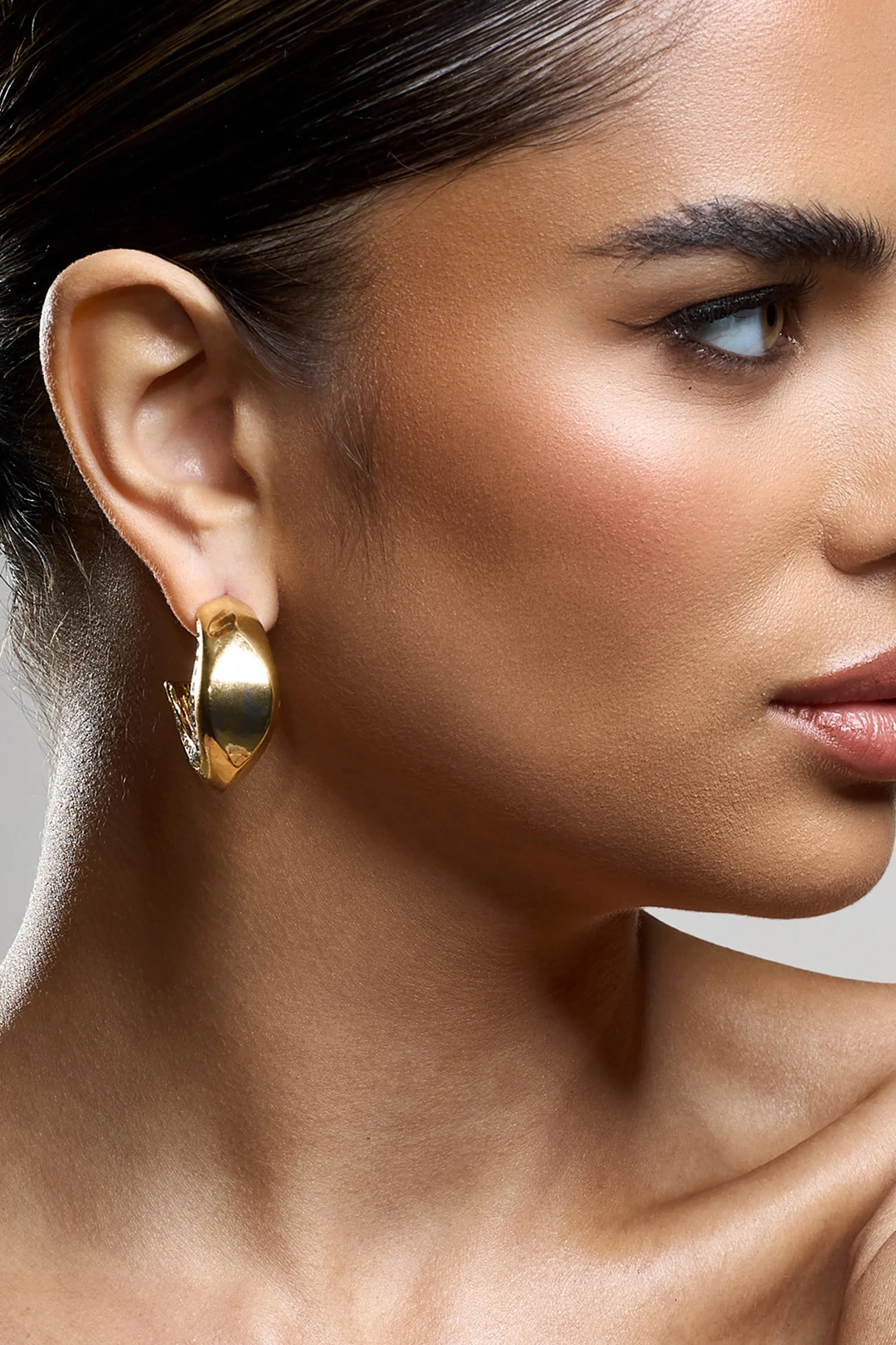 Angel Eyes | Gold Diamante Abstract Hoop Earrings