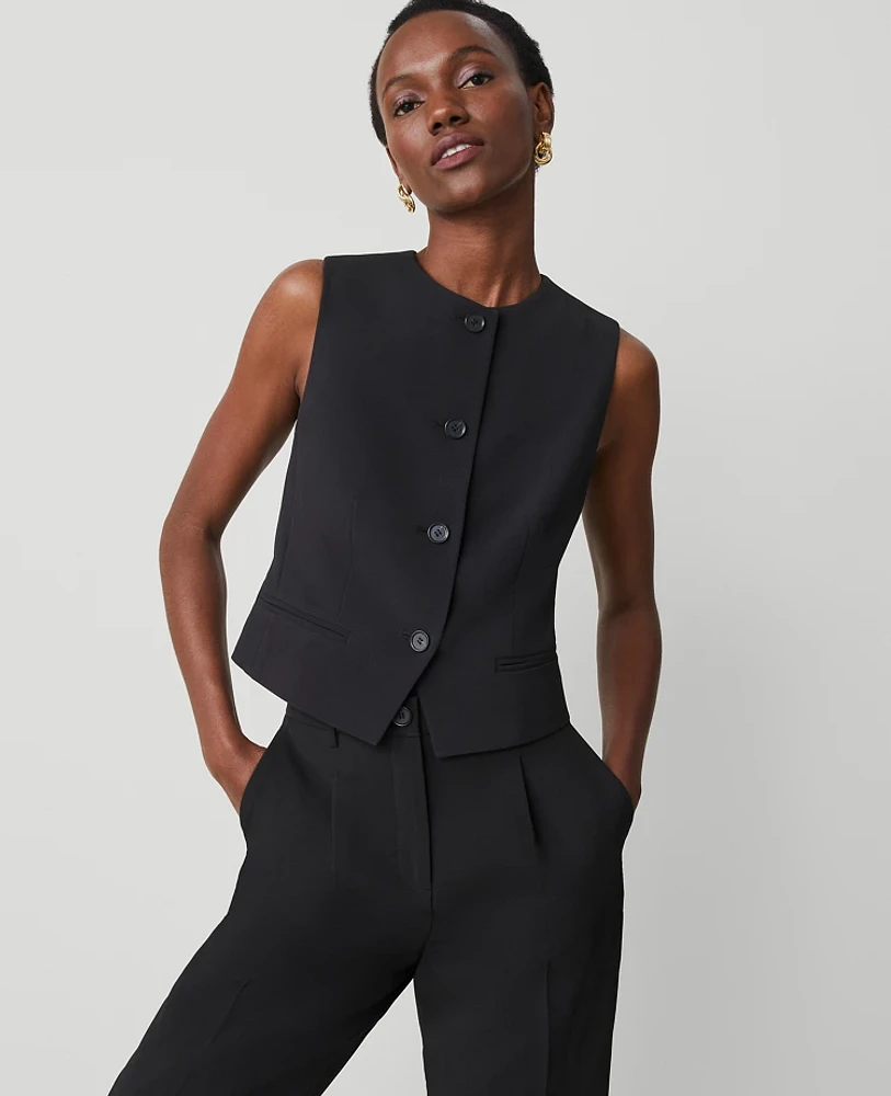 Ann Taylor The Cropped Vest Fluid Crepe Black Women's