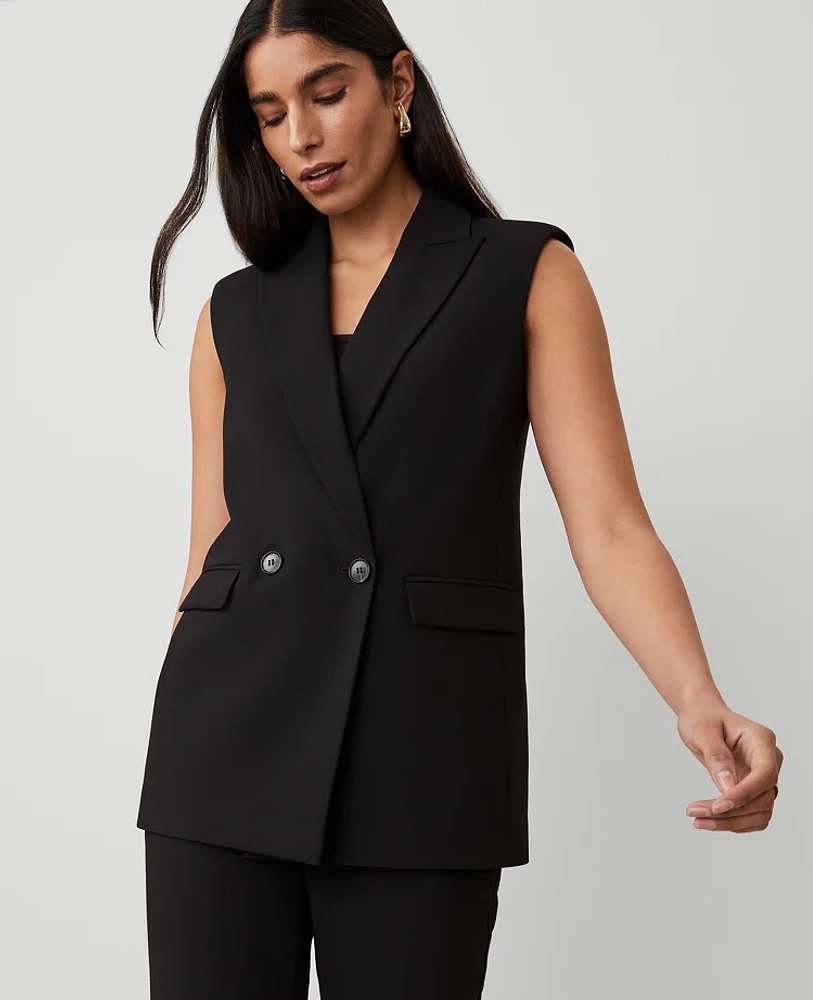 Ann Taylor The Oversized Double-Breasted Vest Bi-Stretch Black Women's