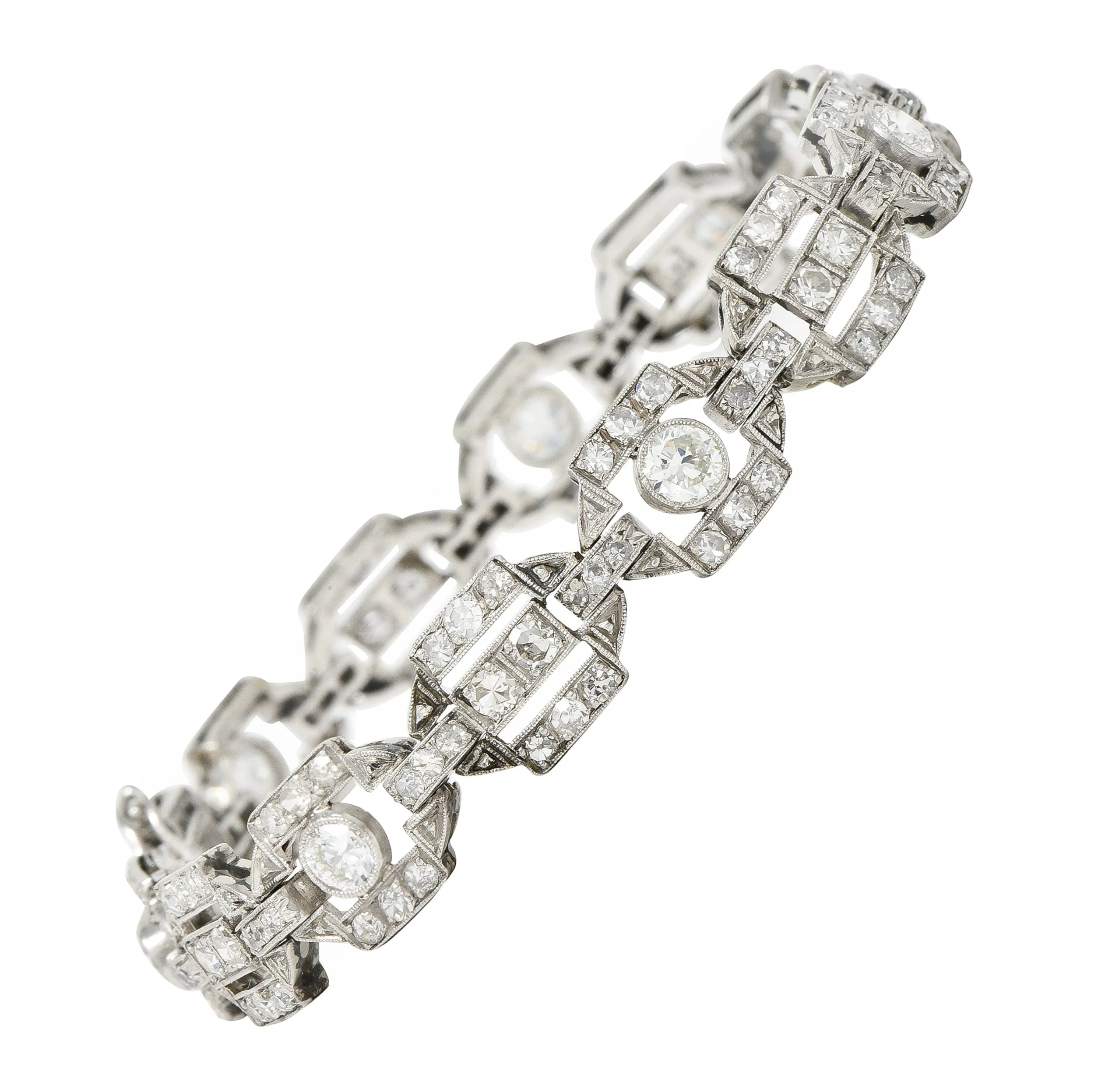 Art Deco Diamond Platinum Geometric Line Bracelet