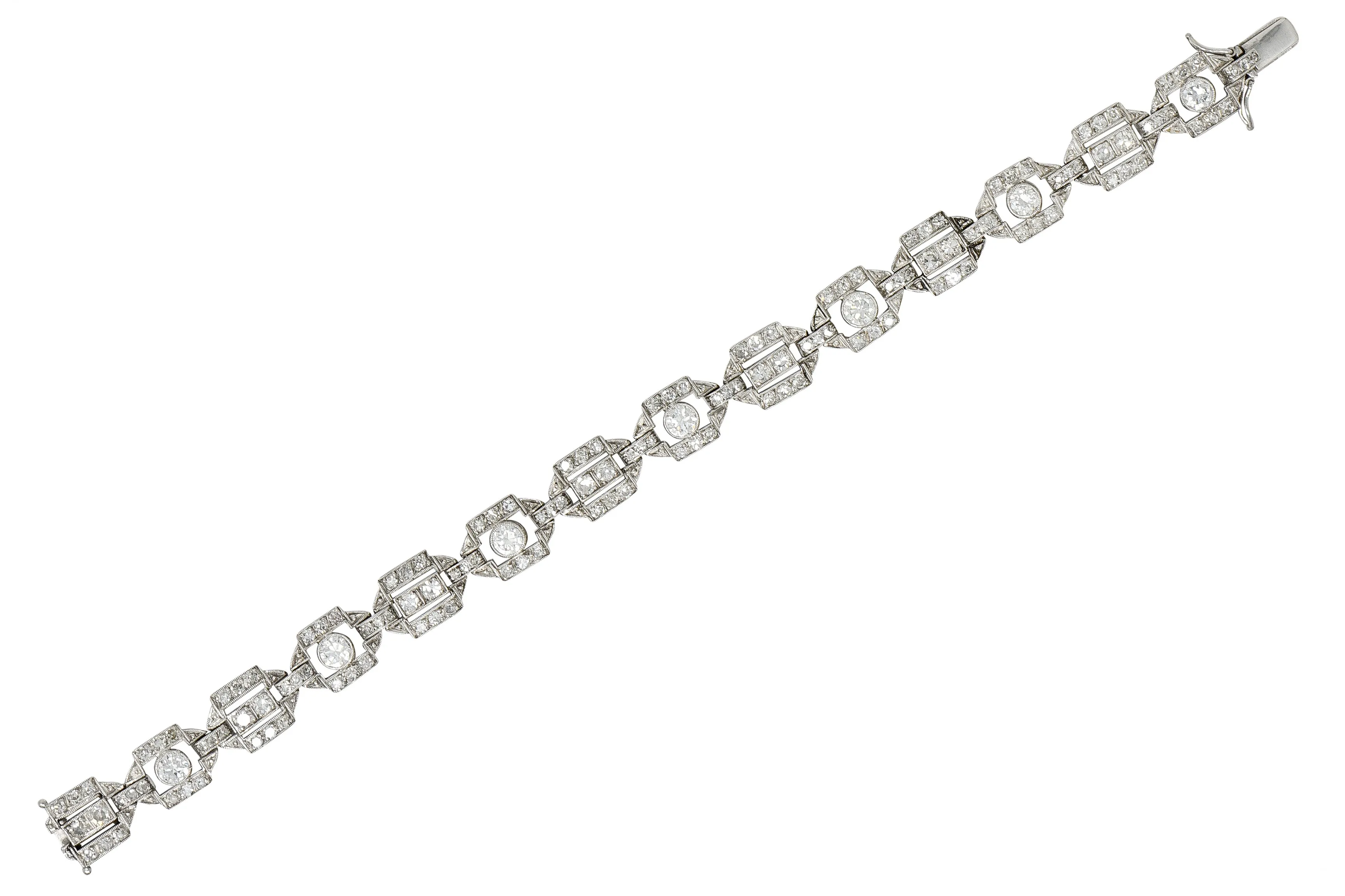 Art Deco Diamond Platinum Geometric Line Bracelet