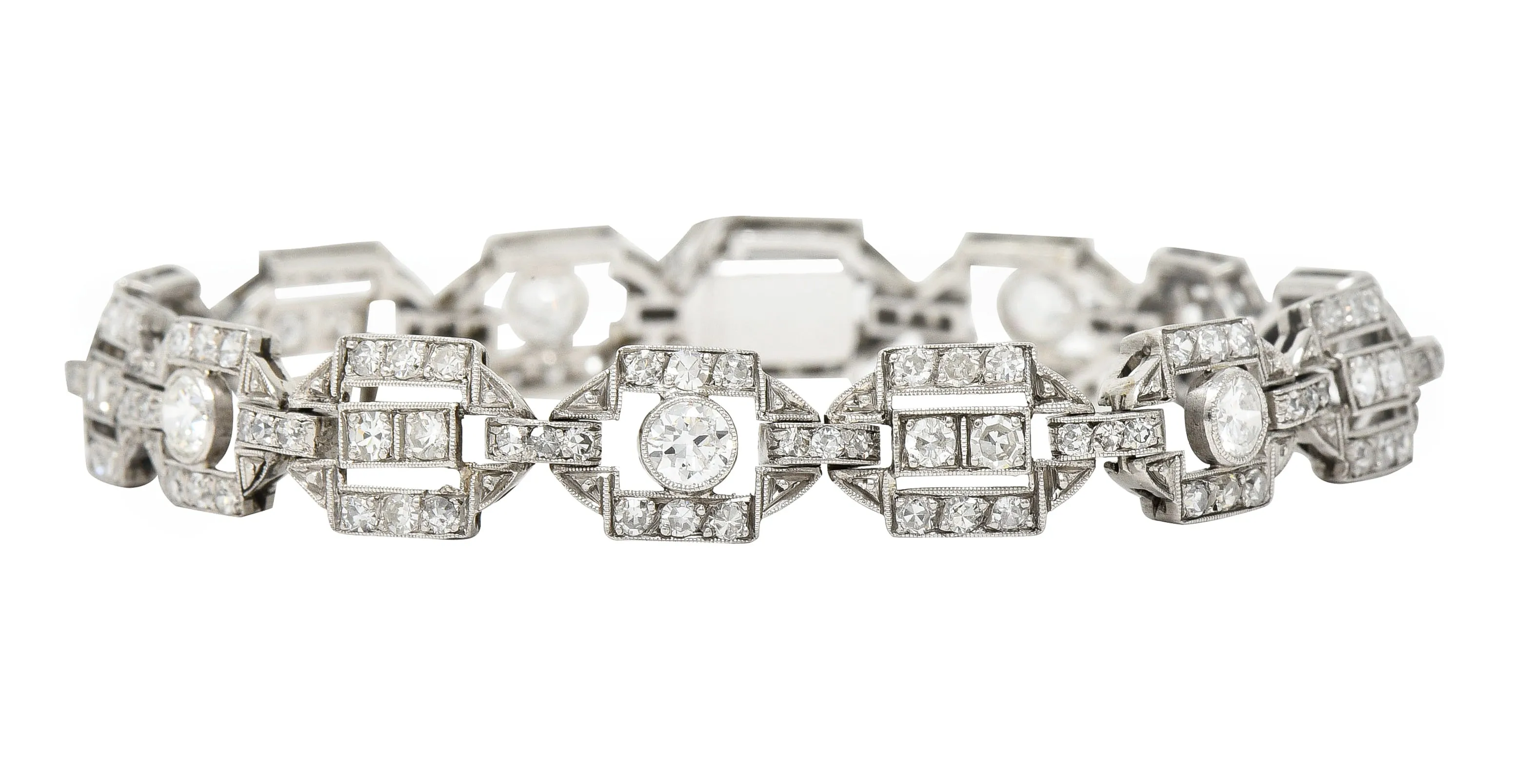 Art Deco Diamond Platinum Geometric Line Bracelet