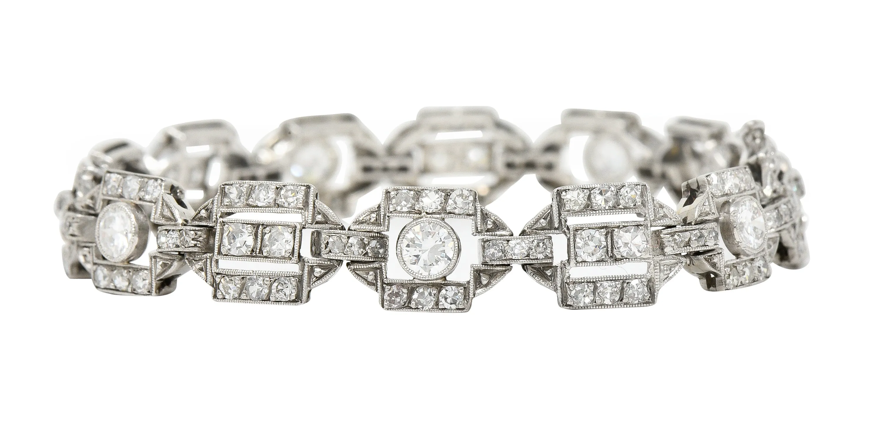 Art Deco Diamond Platinum Geometric Line Bracelet