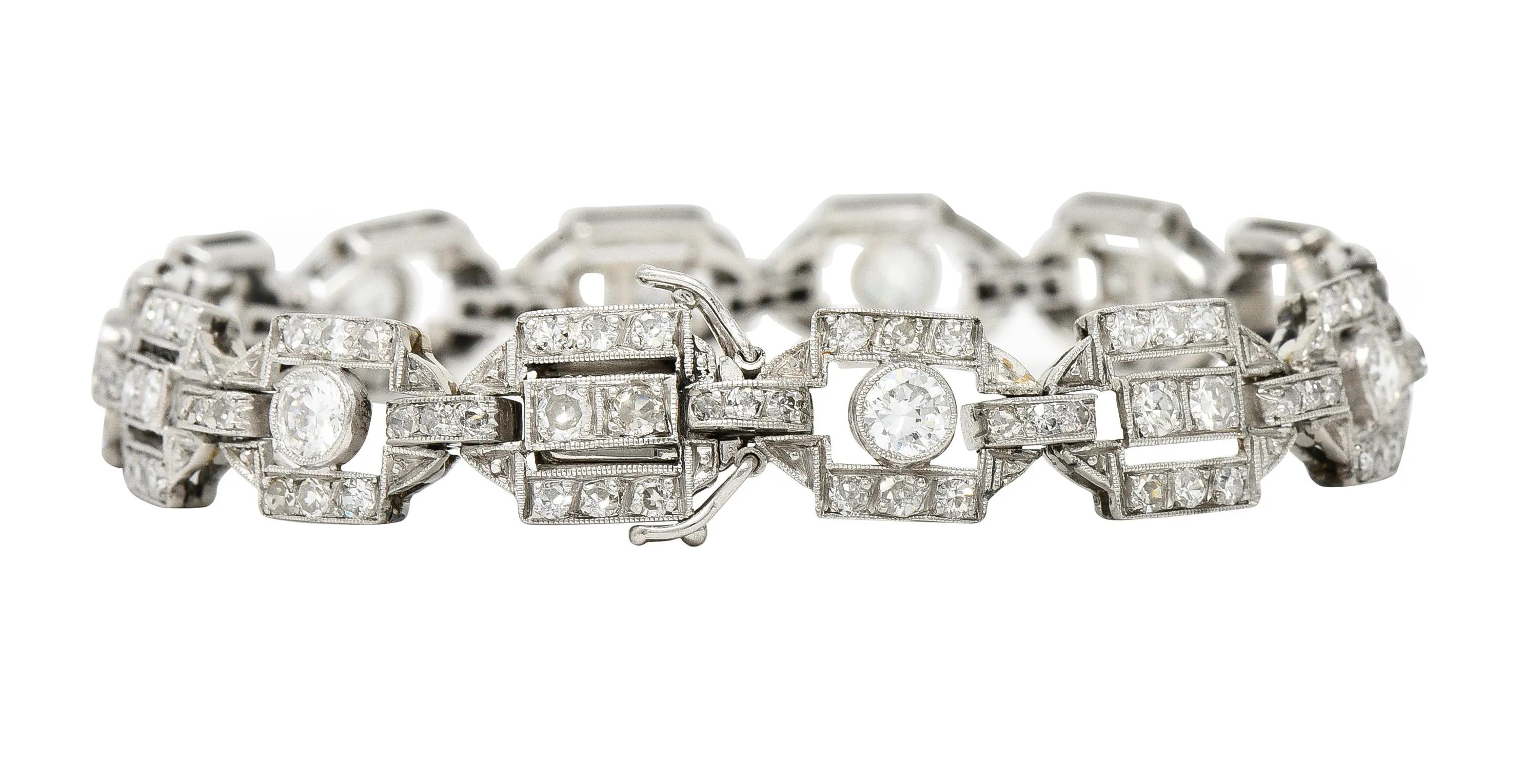 Art Deco Diamond Platinum Geometric Line Bracelet