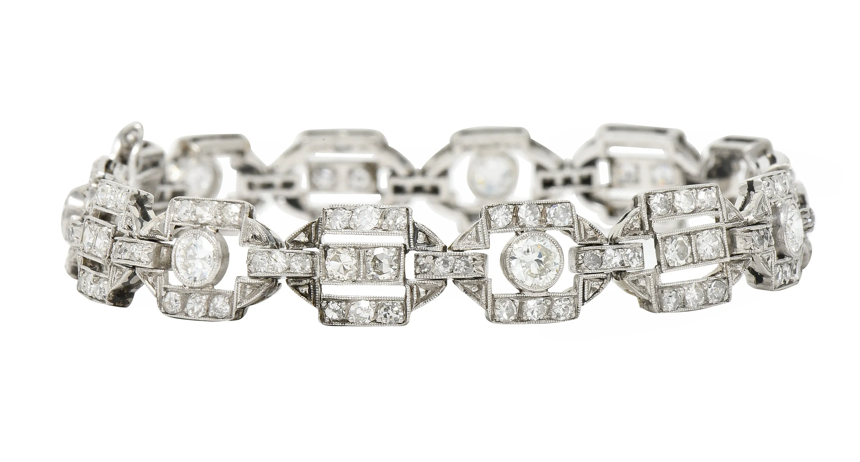 Art Deco Diamond Platinum Geometric Line Bracelet