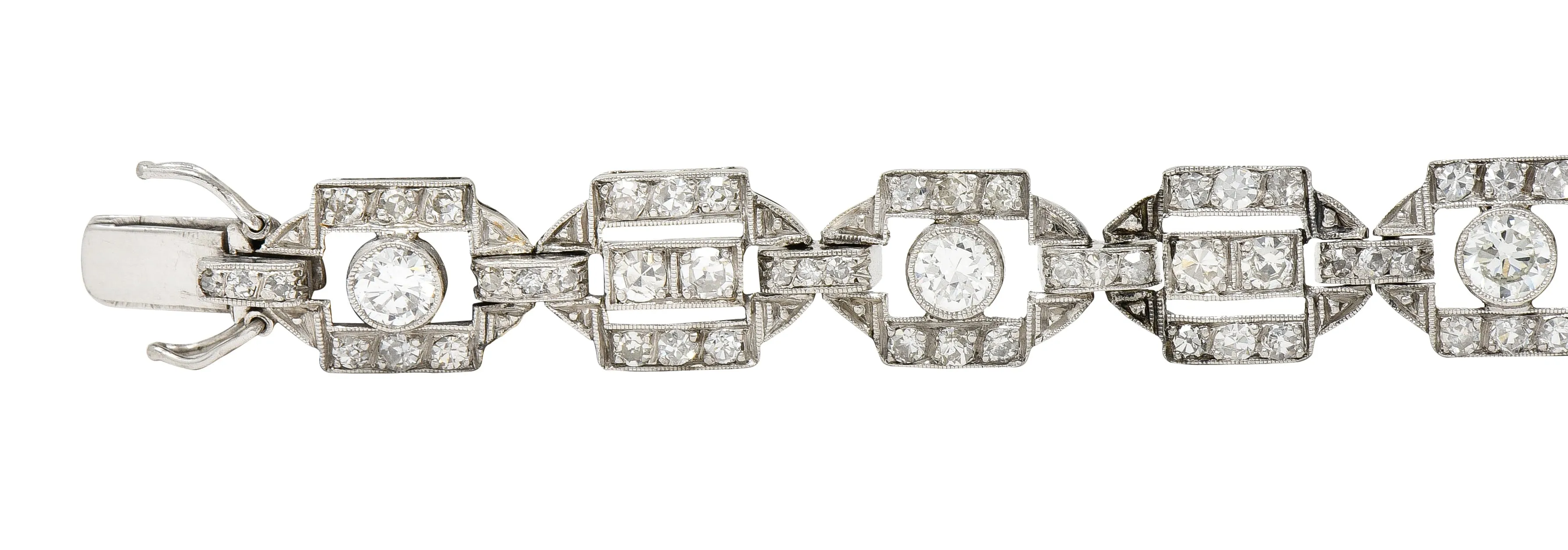 Art Deco Diamond Platinum Geometric Line Bracelet