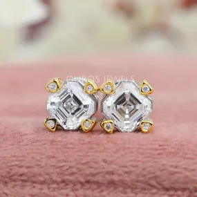 Asscher Cut Diamond Two Tone Stud Earrings