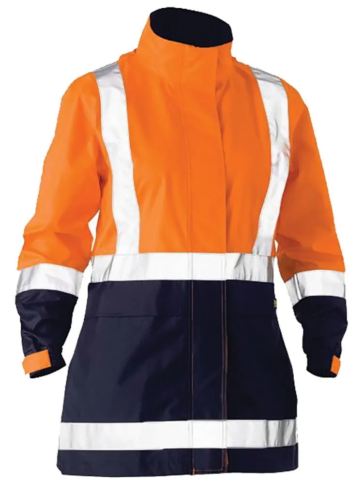 Bisley Workwear BJL6766T TT05 Womens Taped Hi-Vis Rain Shell Jacket - Recycled - Orange/Navy - 6