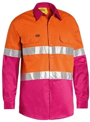 Bisley Workwear BS6696T High Visibility Long Sleeve Shirt - Open Front- Cool - Reflective Tape - Orange/Pink - S