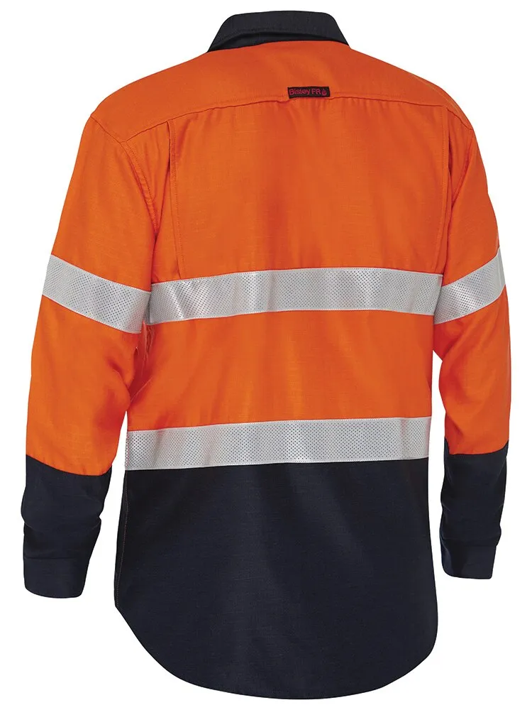 Bisley Workwear BS8438T Apex 185 - Taped Hi-Vis FR PPE2 - Ripstop Vented Shirt - Orange/Navy - XS