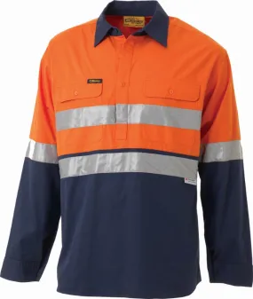 Bisley Workwear BSC6896 Long Sleeve Shirt - Closed Front - Light Weight - Reflective Tape - Orange/Navy - S