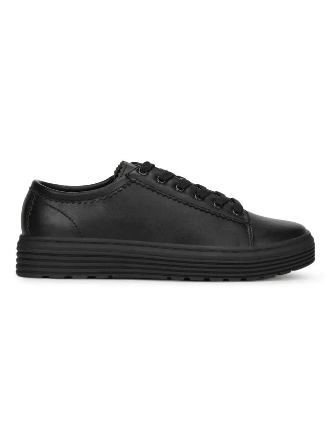 Black PU Lace-Up Creeper Shoes