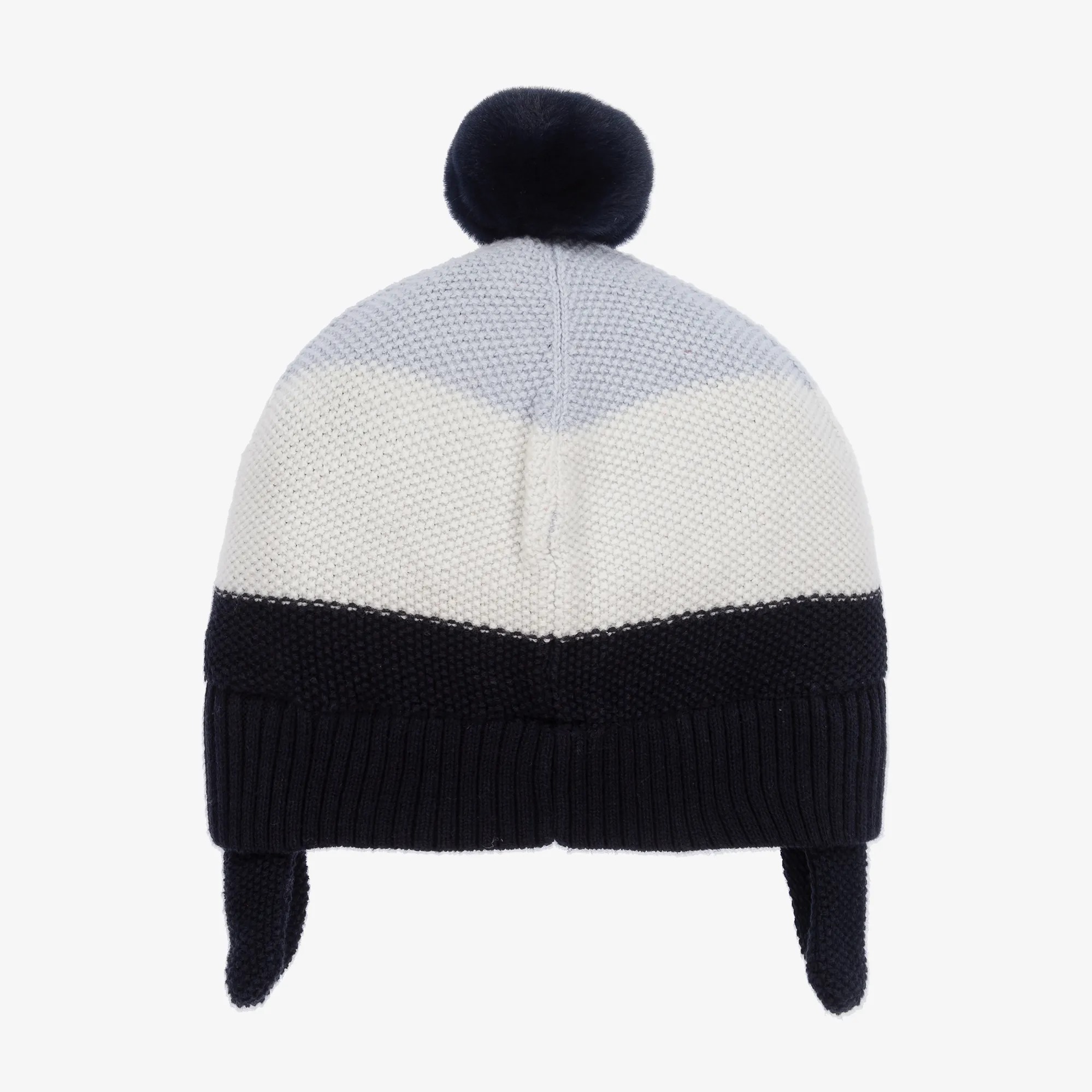 Boys Blue Striped Knit Pom-Pom Hat