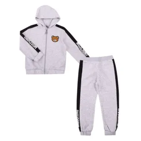 Boys Grey Full Zip Bear Hooded Tracksuit