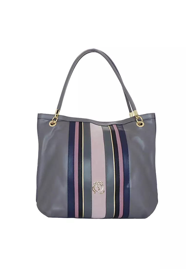 Braccialini Cow Leather Shoulder Bag (GRIGIO/ROSA)