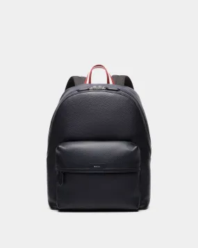 Code Backpack In Navy Blue Grained Leather