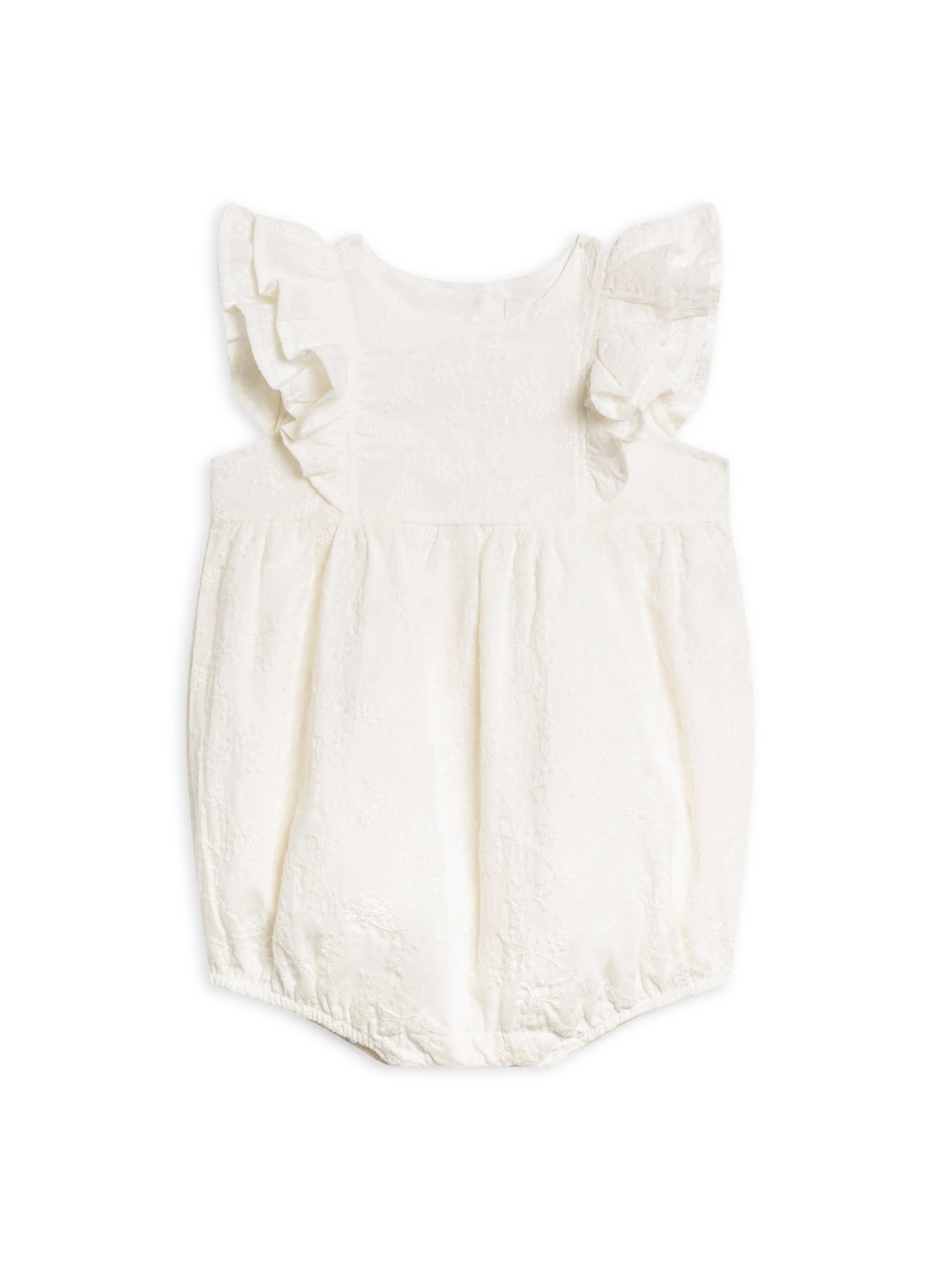 Colored Organics - Organic Elowyn Eyelet Ruffle Bubble Romper - Coconut: 18-24M