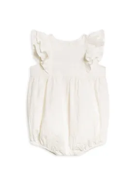 Colored Organics - Organic Elowyn Eyelet Ruffle Bubble Romper - Coconut: 18-24M