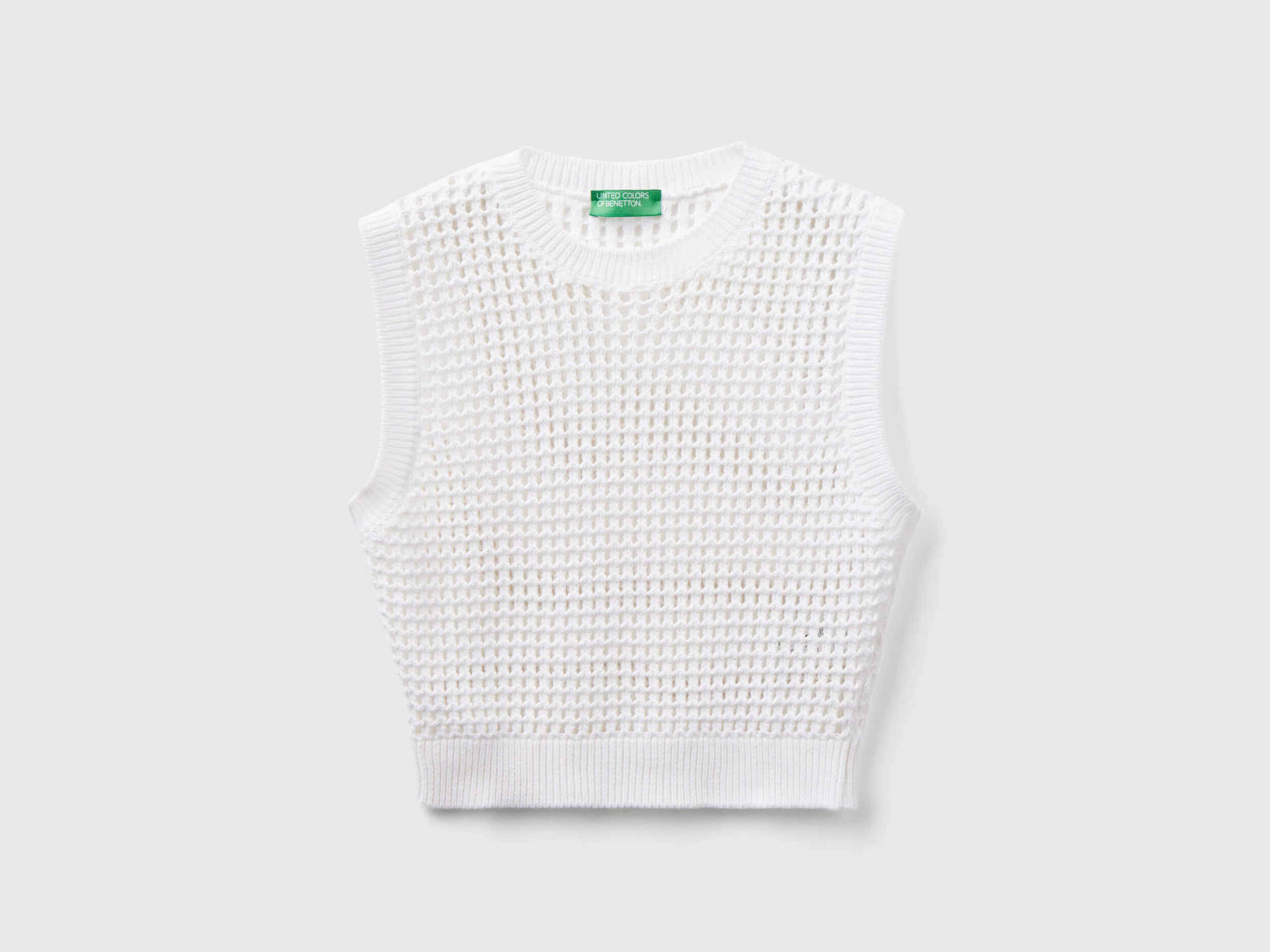 Cropped crochet vest - White | Benetton