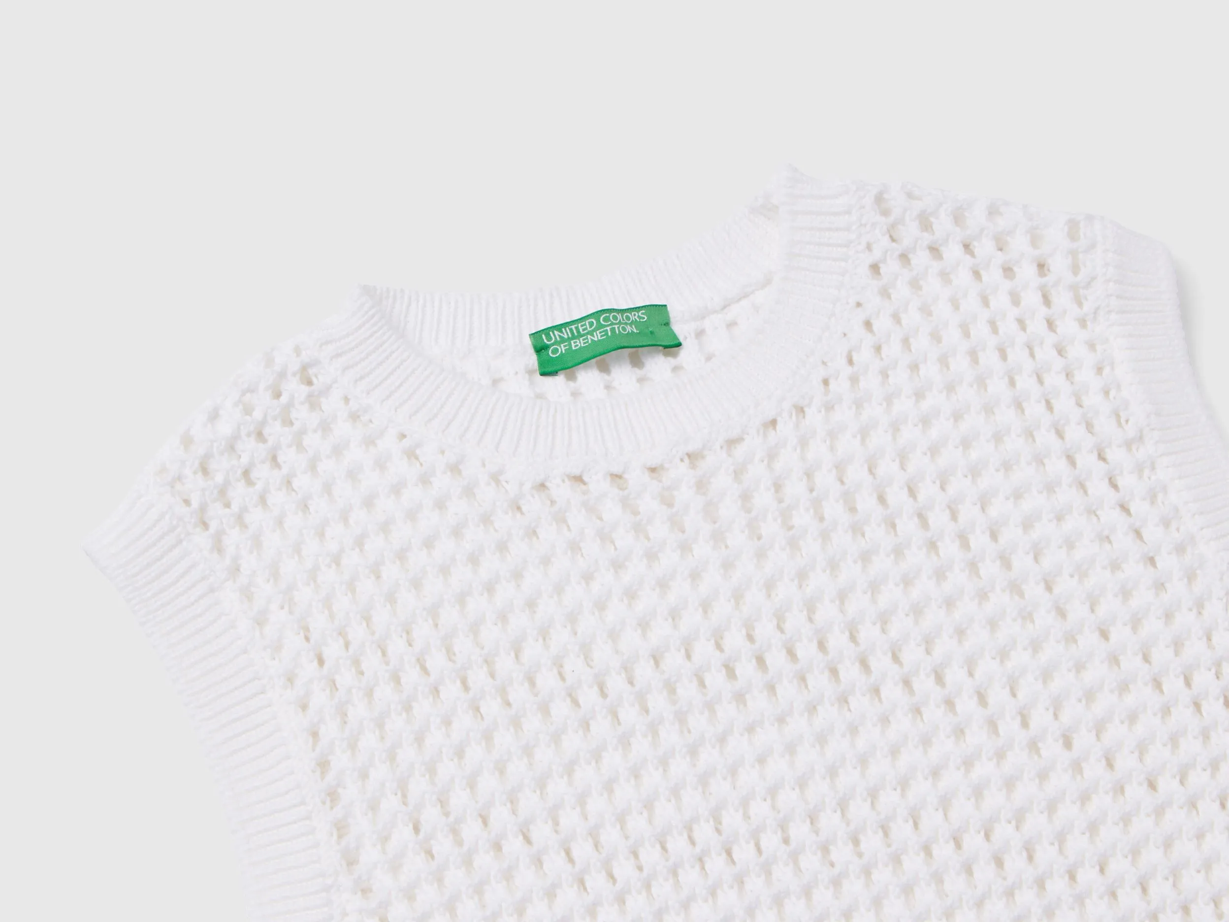 Cropped crochet vest - White | Benetton