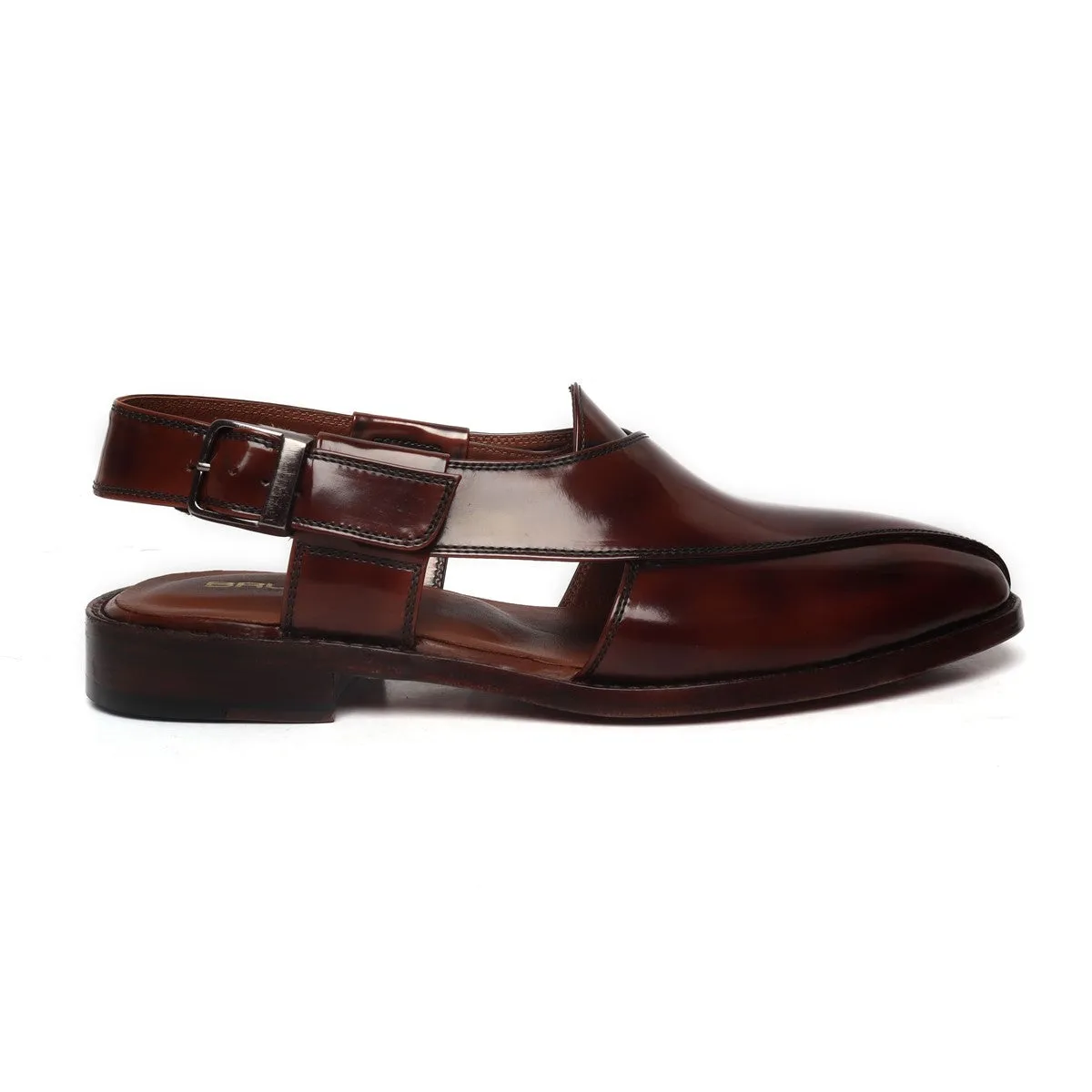 Cross Design  Peshawari Sandals in Dark Brown Leather