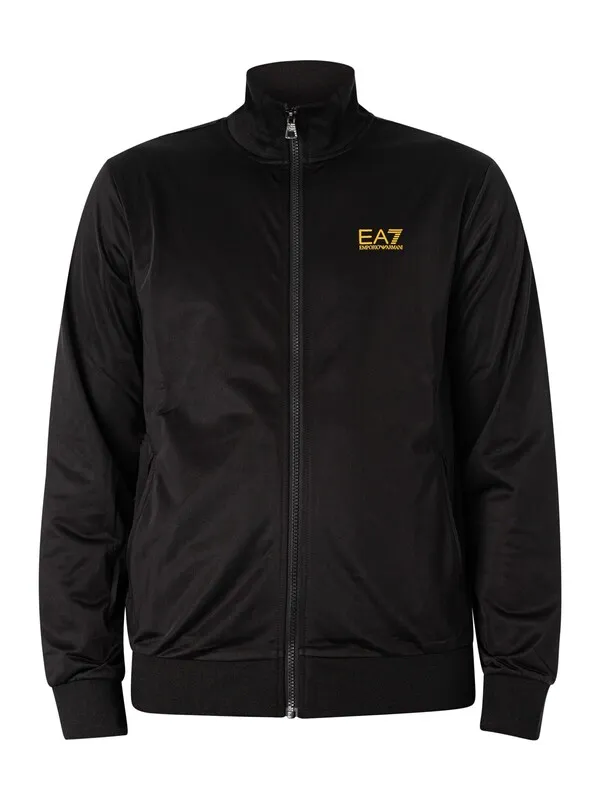 EA7 Funnel Neck Zip Tracksuit - Black/Gold