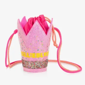 Girls Glittery Pink Crown Shoulder Bag (11cm)