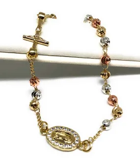 Gold Plated Tri-Color Virgin Mary Bracelet Virgen De Guadalupe Pulsera Tres Colores 8”