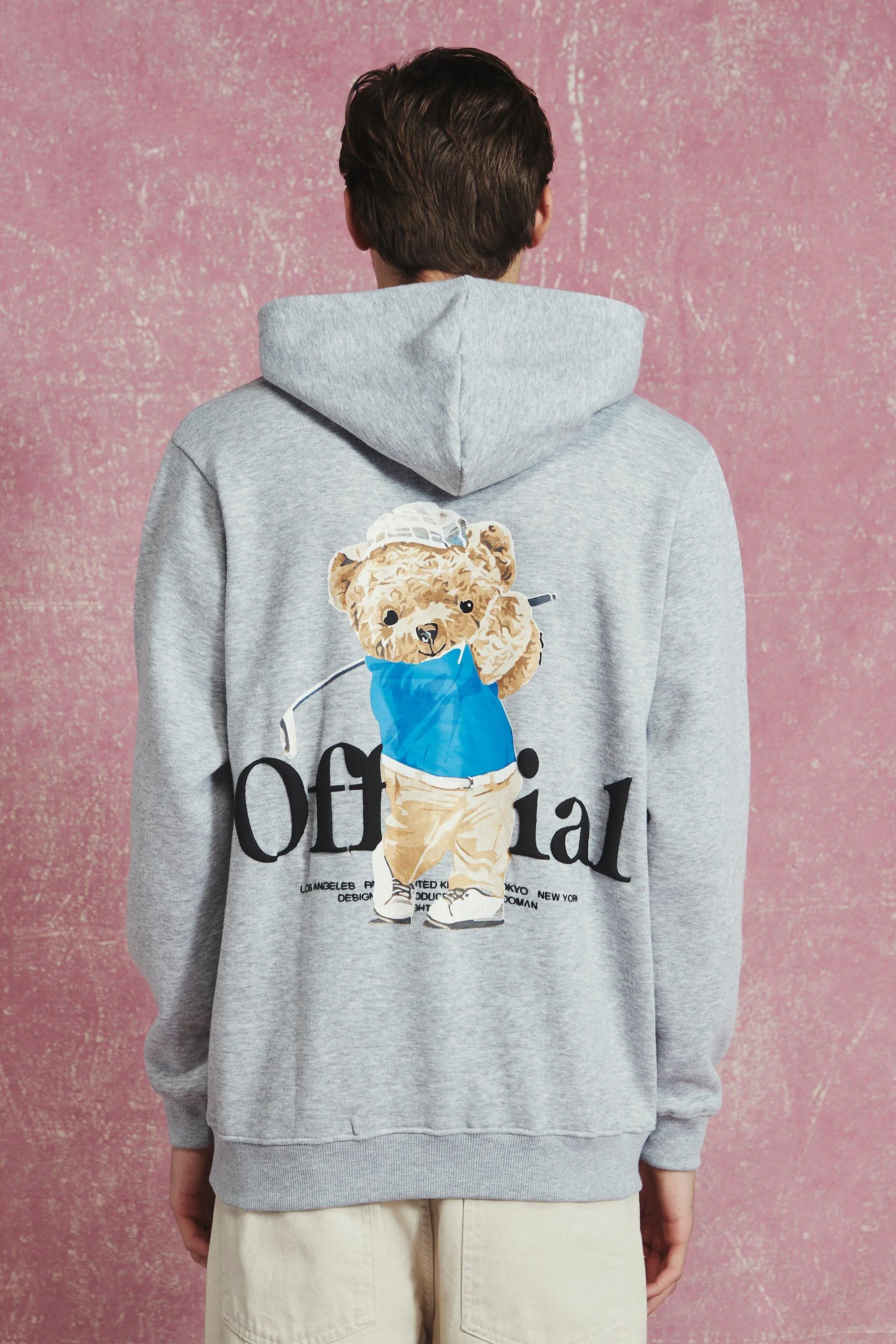 Half Zip Puff Print Teddy Graphic Hoodie | boohooMAN UK