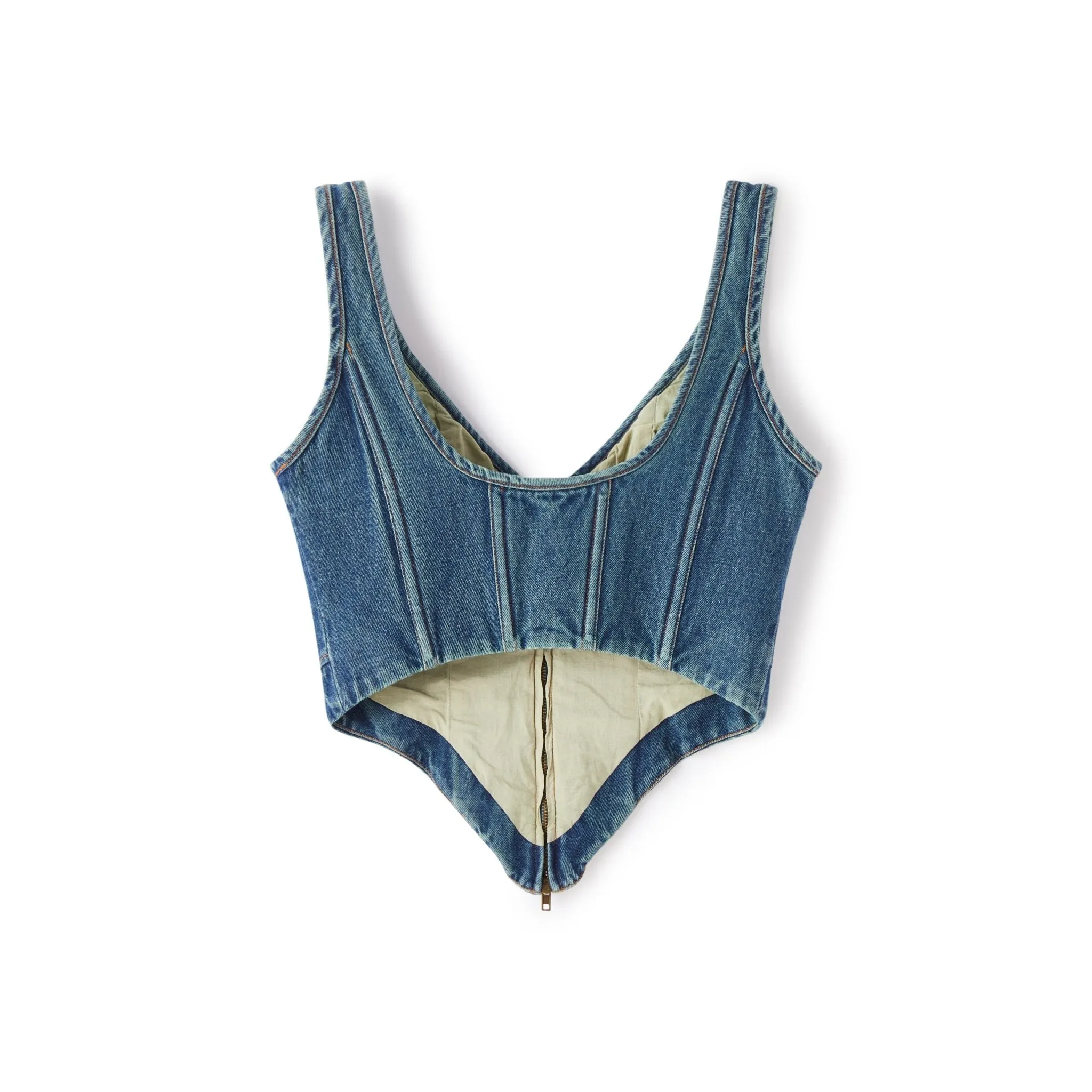 Herringbone Zipper Washed Denim Vest-