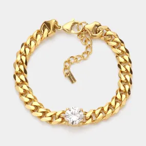 iLLASPARKZ 18K Gold Dipped Stainless Steel CZ Round Stone Accented Chain Link Bracelet