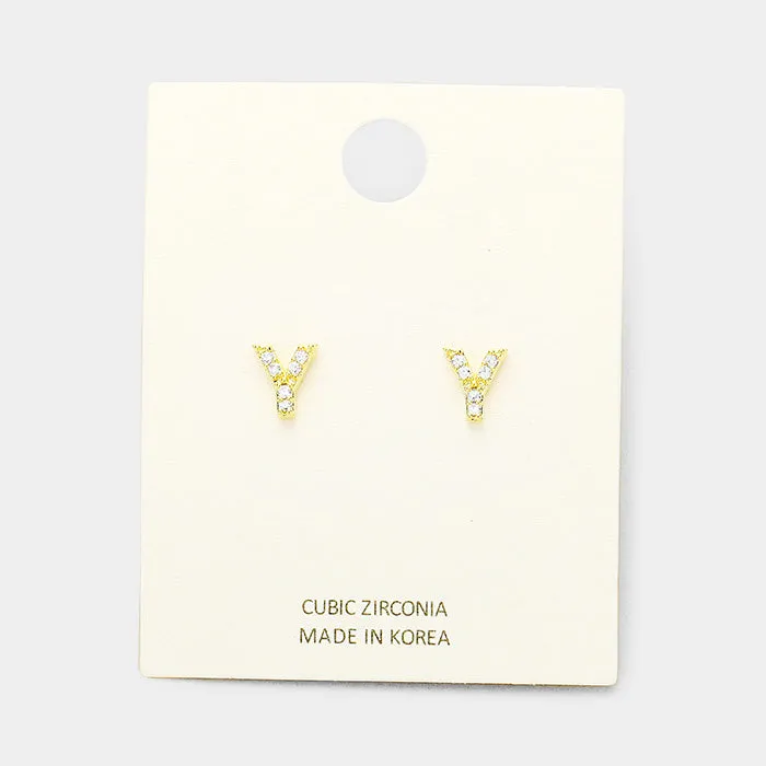 iLLASPARKZ 'Y' Cubic Zirconia Monogram Stud Earrings