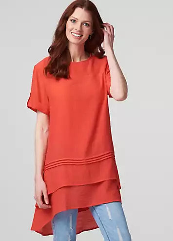 Izabel London Coral Layered Longline Tunic Top | Grattan