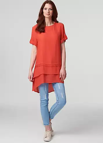 Izabel London Coral Layered Longline Tunic Top | Grattan