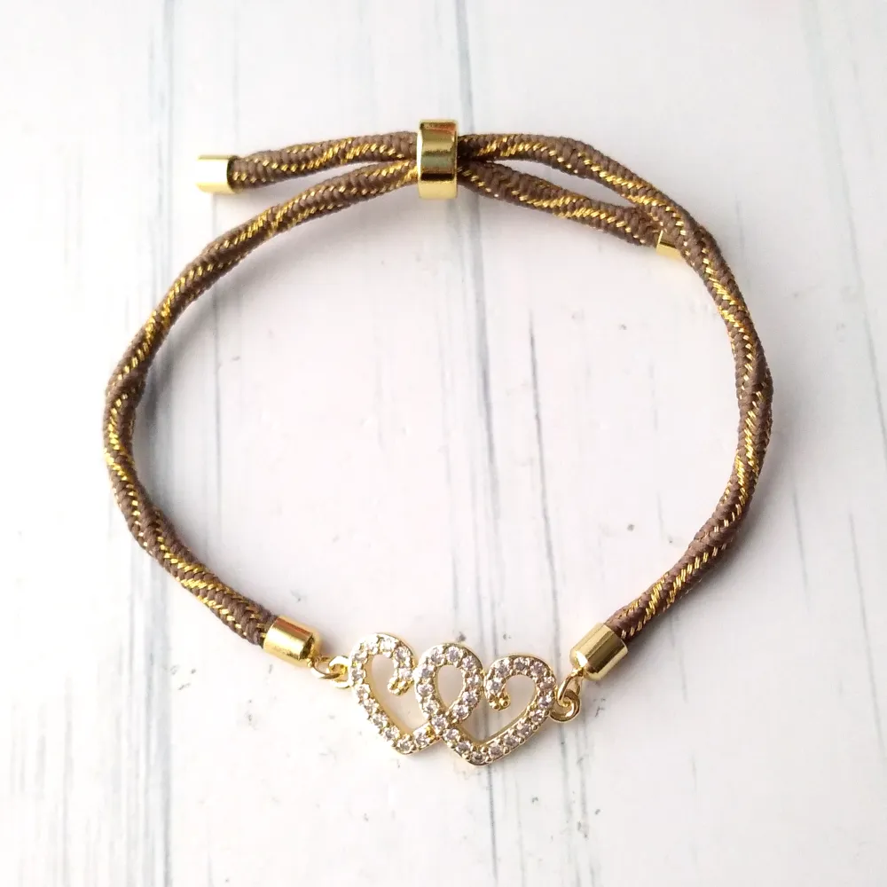 Kelly Twin Hearts Metallic Corded Slider Bracelet