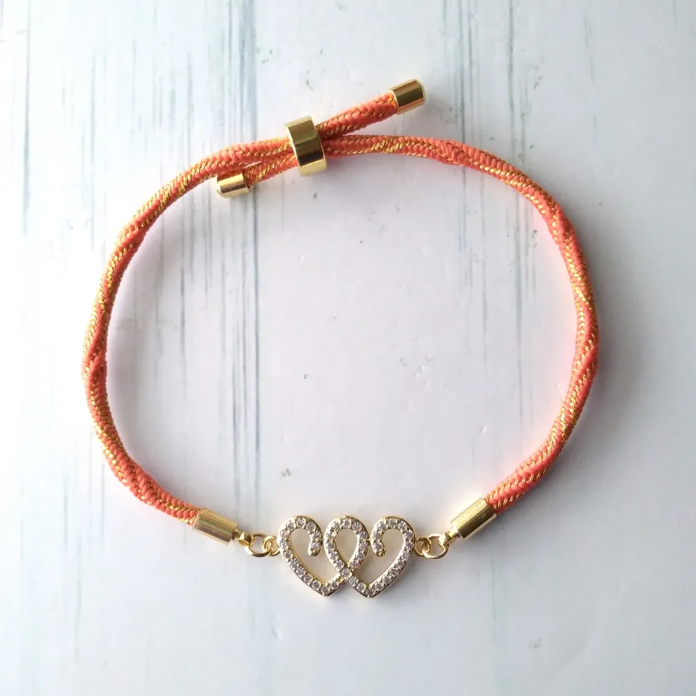 Kelly Twin Hearts Metallic Corded Slider Bracelet