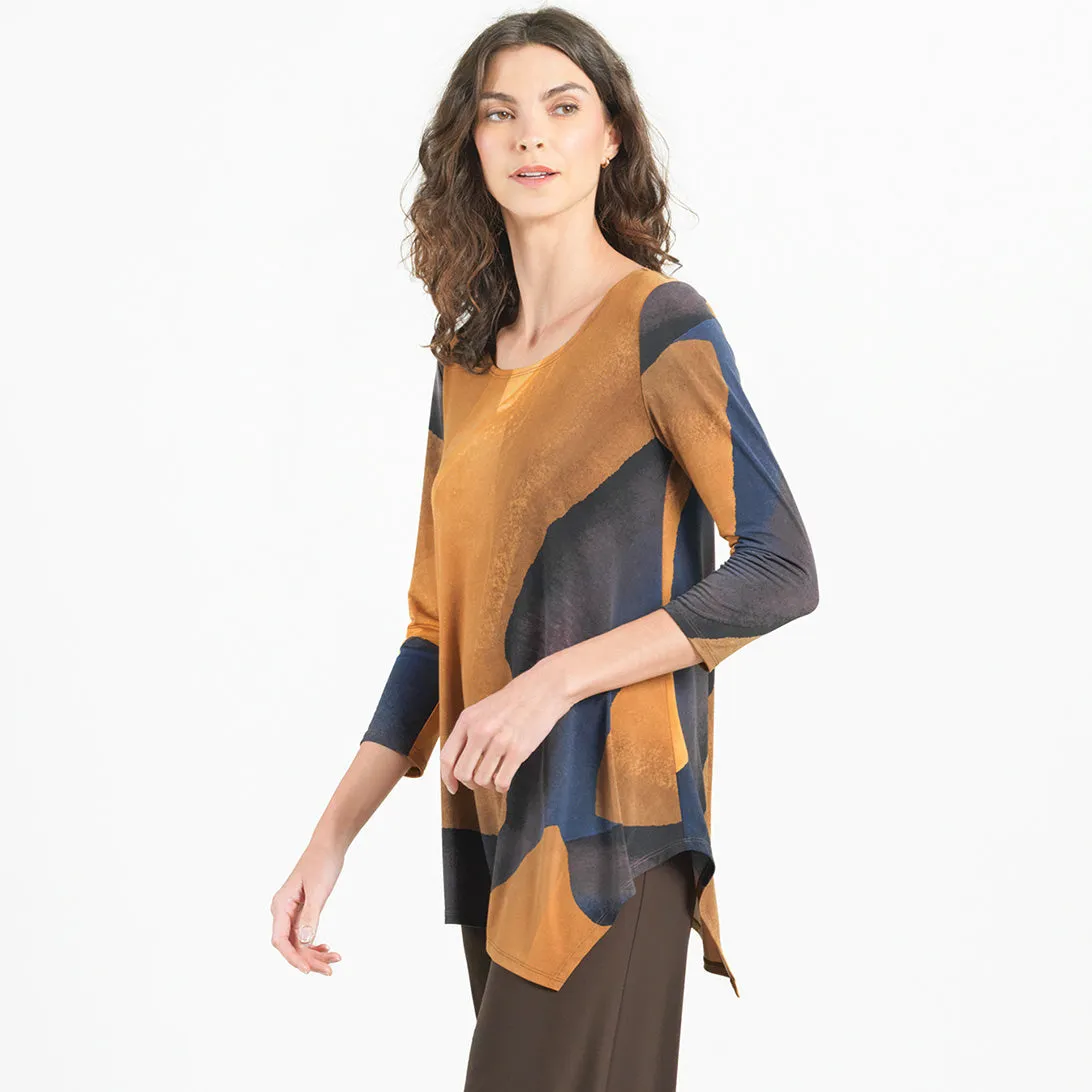 Kerchief Angle Hem Tunic - Tan Watercolor - Final Sale!