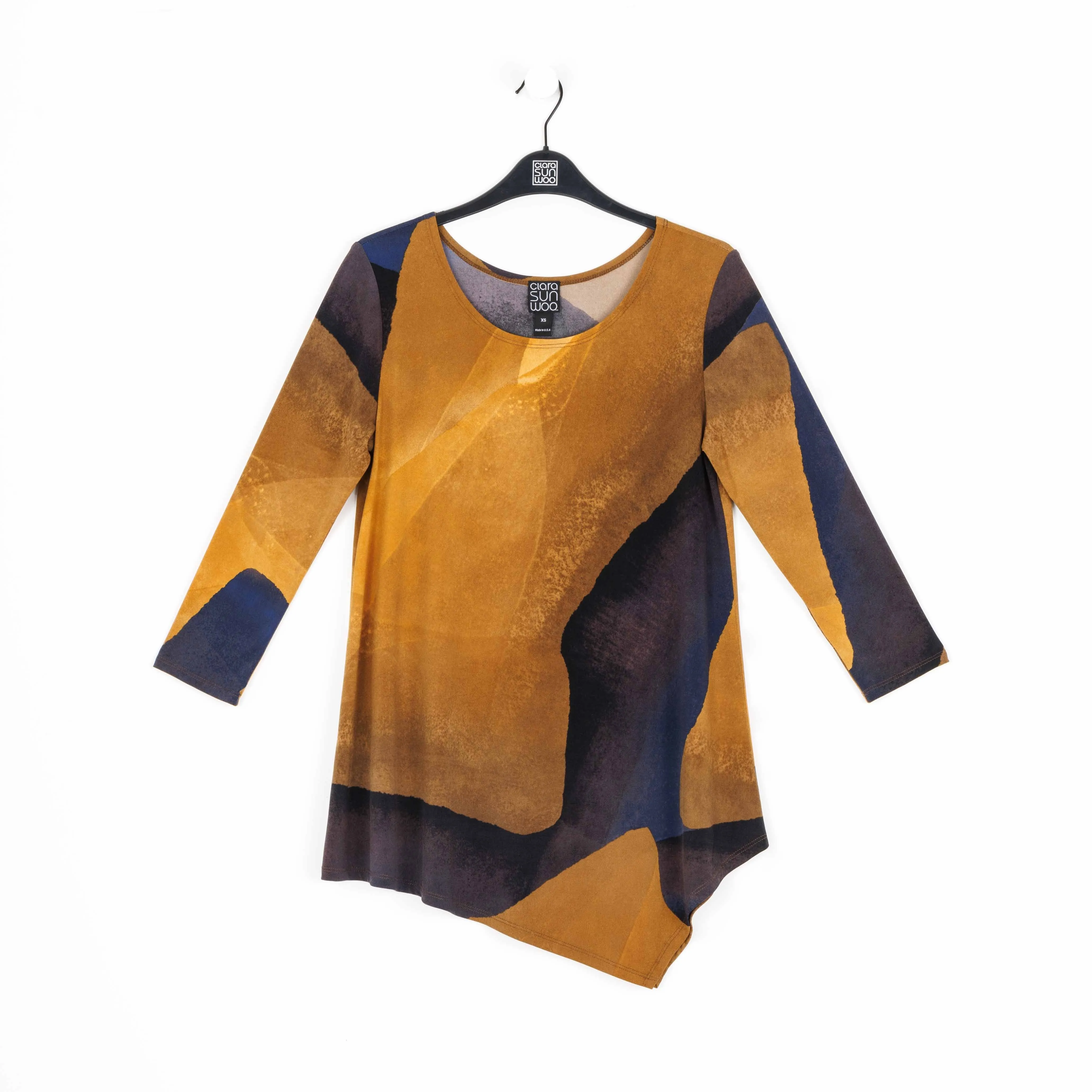 Kerchief Angle Hem Tunic - Tan Watercolor - Final Sale!