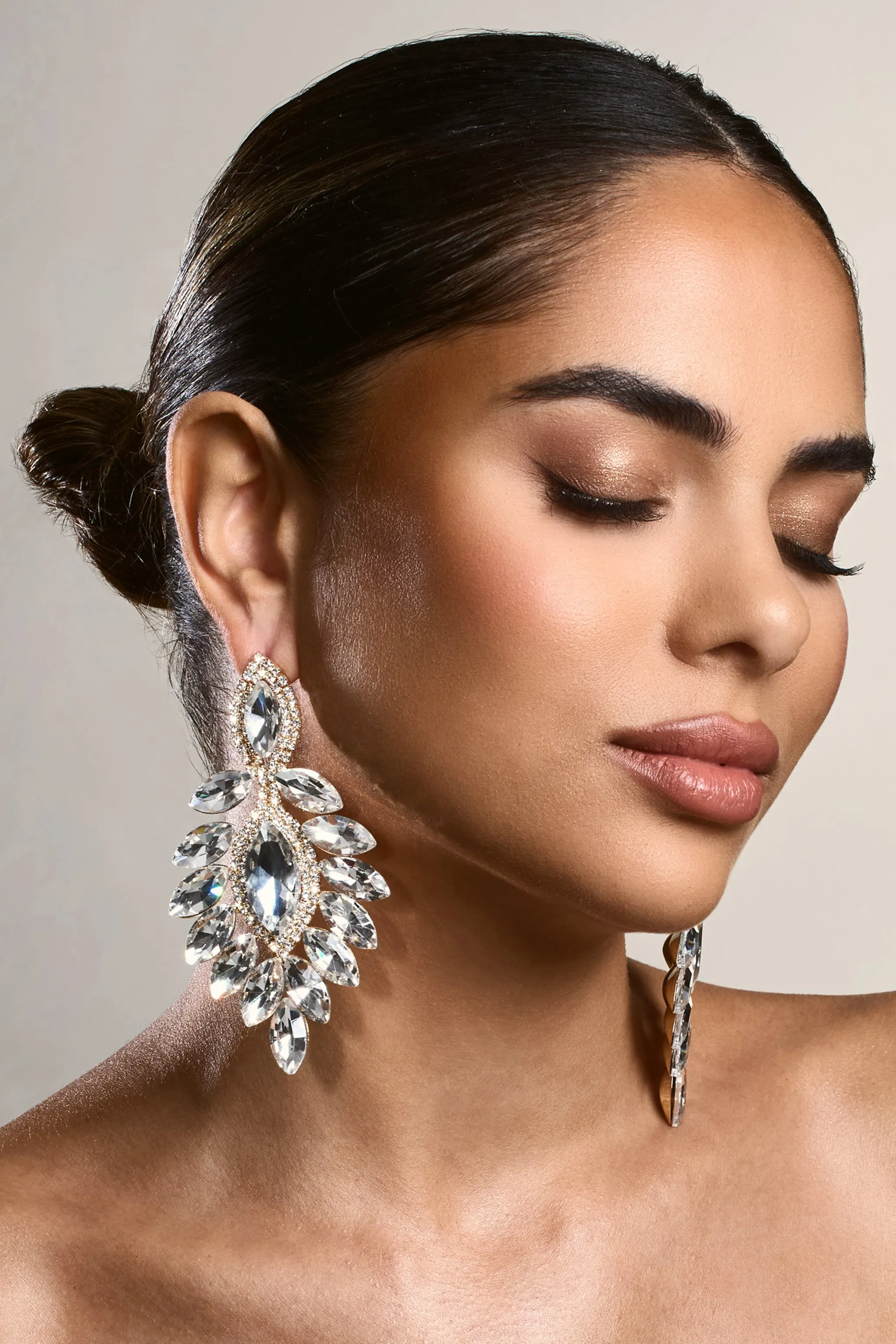 Kingston | Gold Diamante Statement Drop Earrings