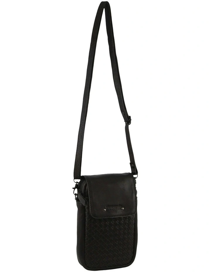 Leather Embossed Woven Wallet Bag in Black