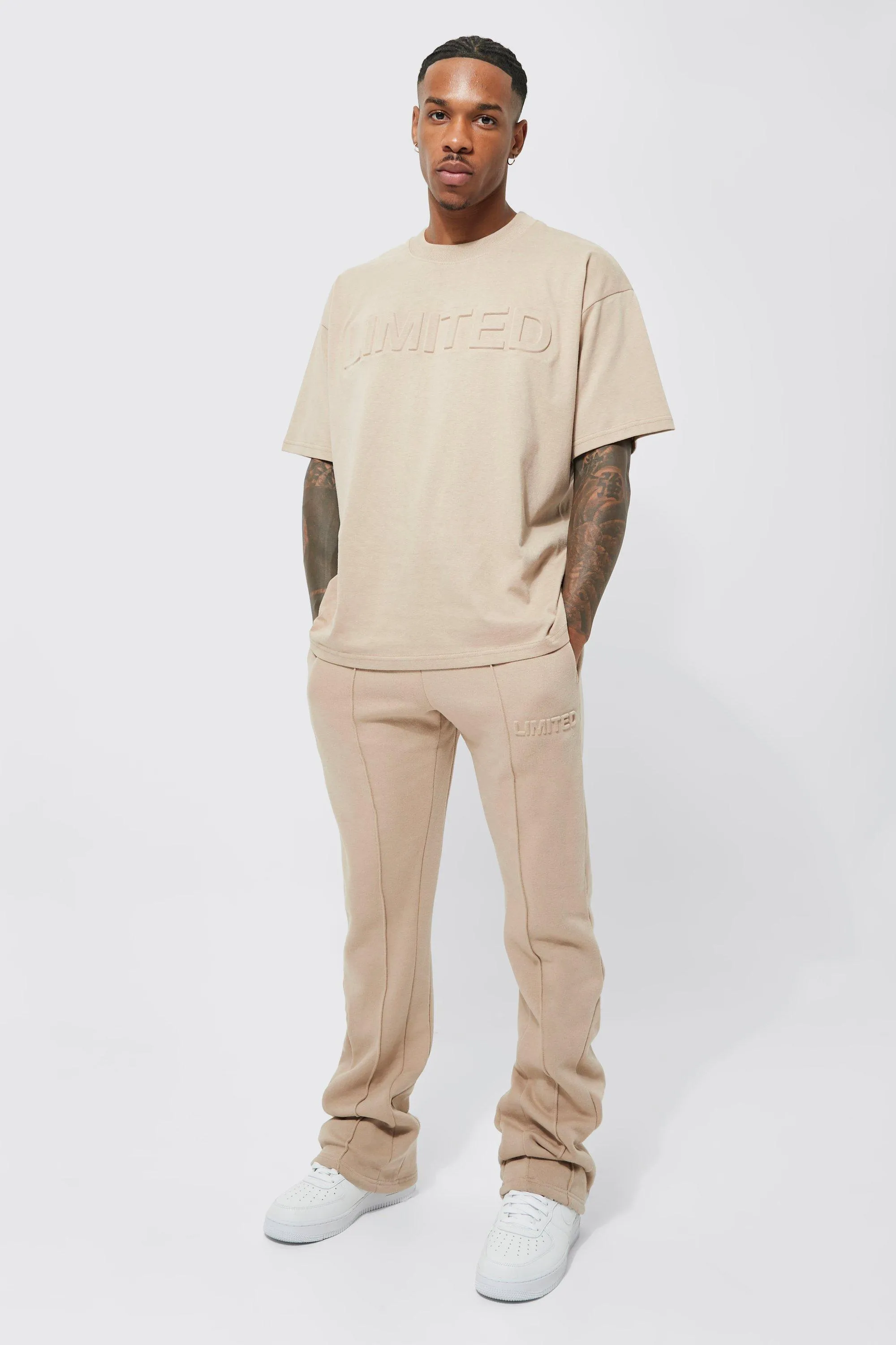 Limited Embossed Stacked T-shirt Tracksuit | boohooMAN UK