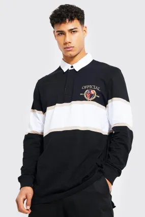 Long Sleeve Panelled Rugby Crest Polo