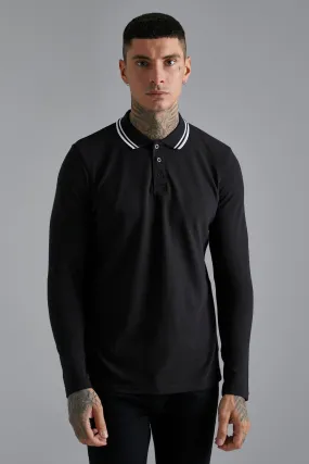 Long Sleeve Tipped Pique Polo